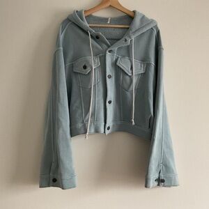 Free People Dusty Blue Hooded Denim Jacket